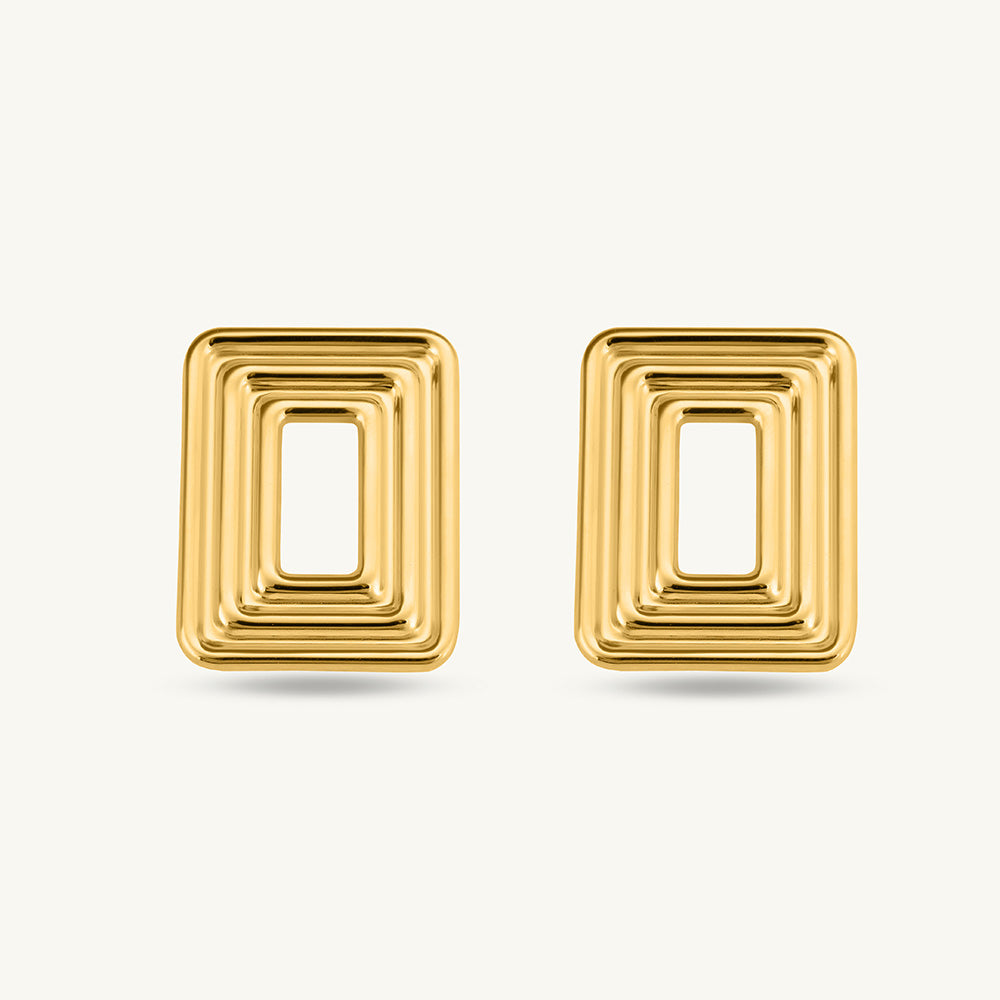 Rectangular Gold Statement Stud Earrings