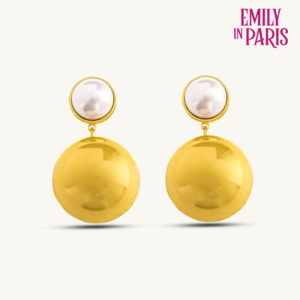 Gold Dome Drop Earrings with Pearl