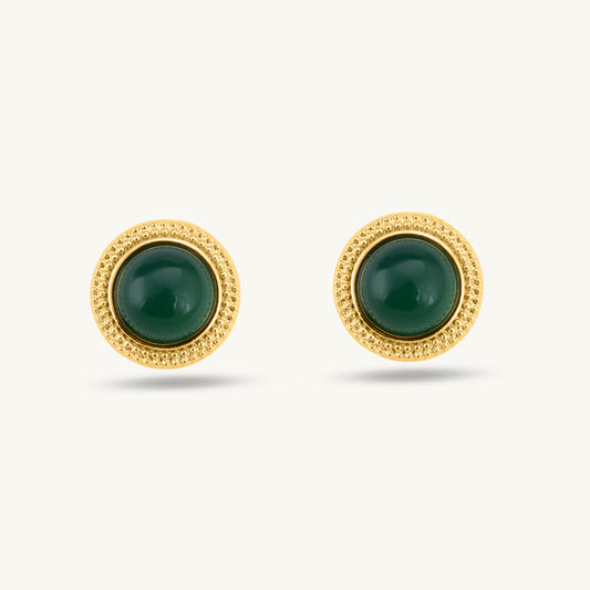 Classic Green Stud Gold Earrings