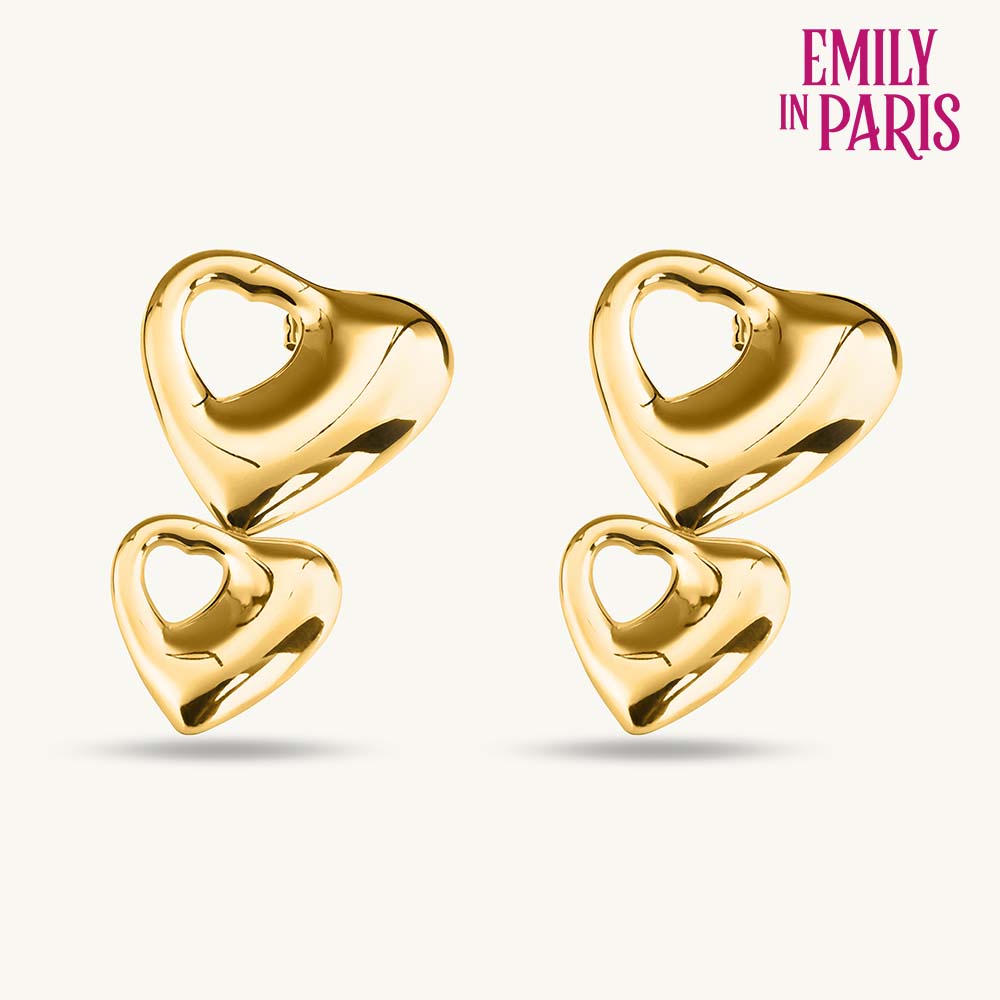 Sculpted Heart Gold Drop Earrings