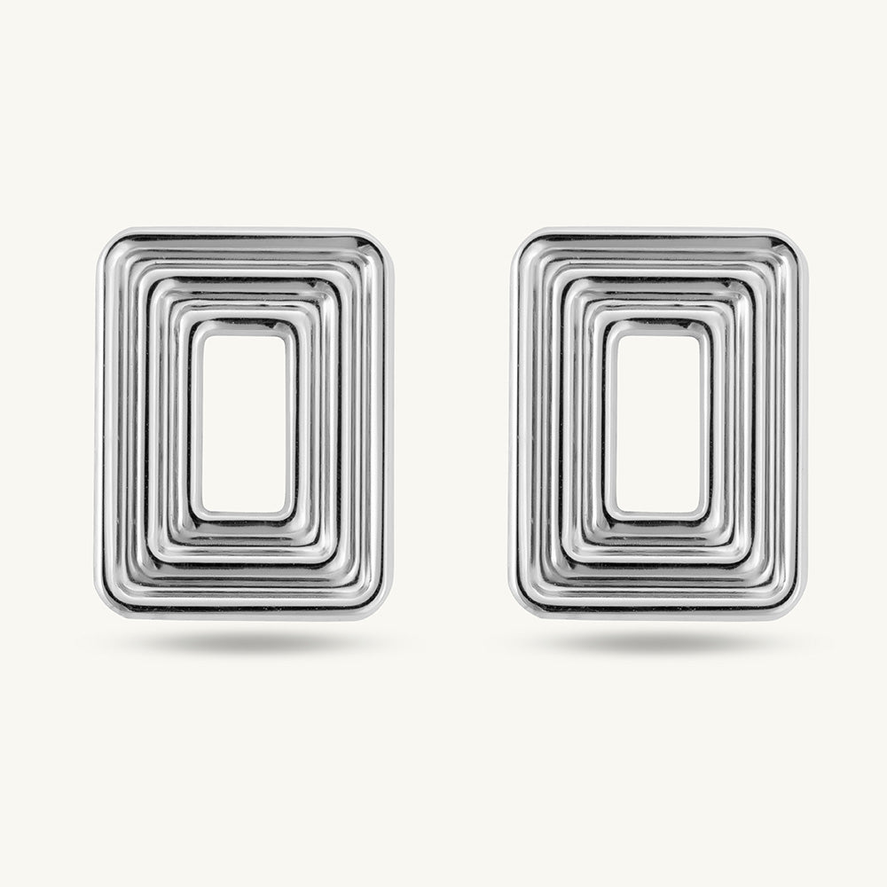 Rectangular Silver Statement Stud Earrings