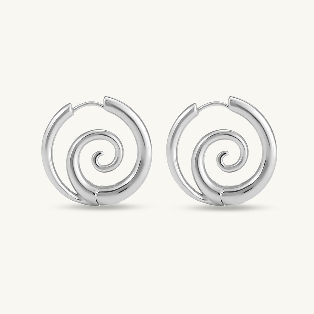 Spiral Serenity Silver Hoops Earrings