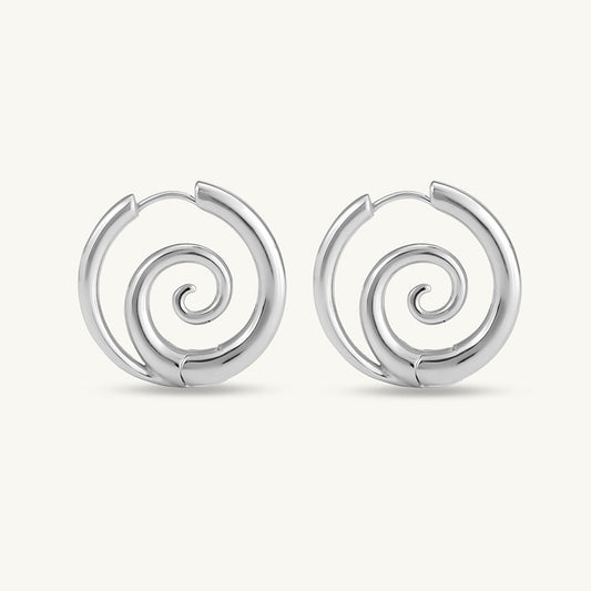Spiral Serenity Silver Hoops Earrings