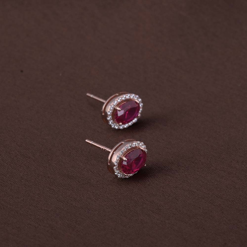 Oval Ruby Studs | Rose Gold