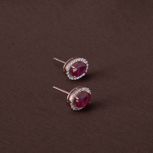 Oval Ruby Studs | Rose Gold