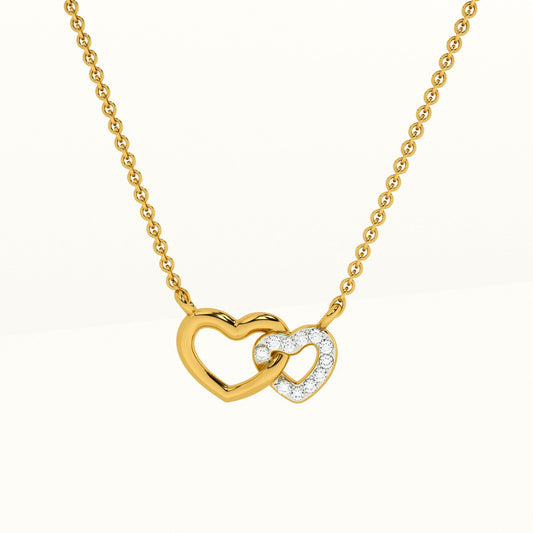 Two Hearts Together Lab Grown Diamond ~ 14k Gold Pendant with Chain