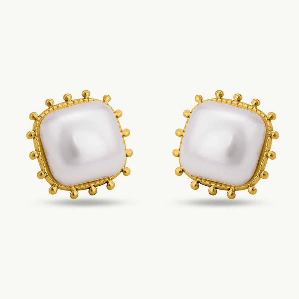 Simple Square White Pearl Stud Earrings