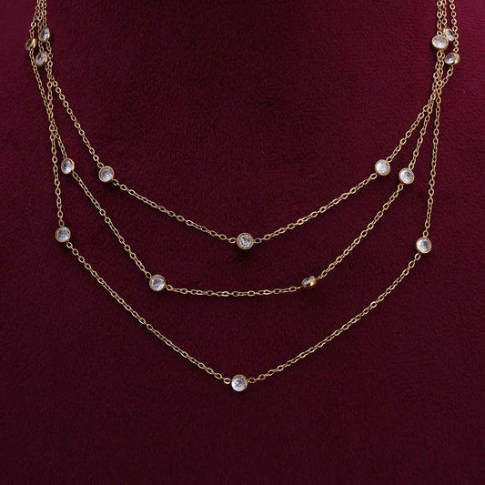 Stone Studded Layered  Charm Chain Necklace