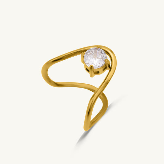 Trendy Curve Diamond Ring (Size-6)