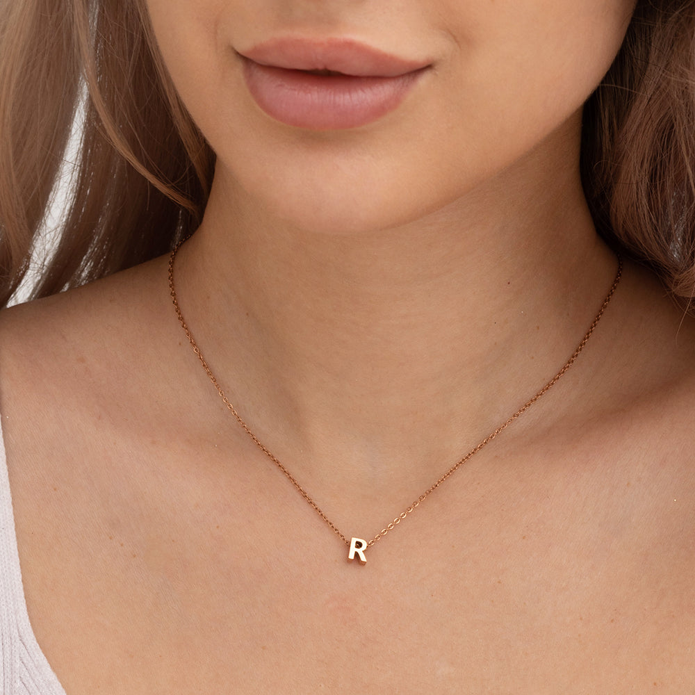 Small Letter Necklace- 18k Rose Gold Plated