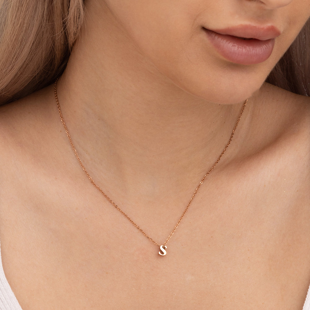 Small Letter Necklace- 18k Rose Gold Plated
