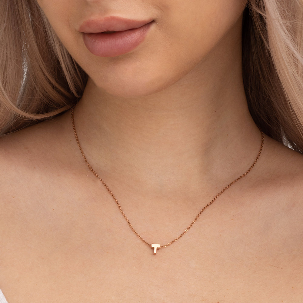 Small Letter Necklace- 18k Rose Gold Plated